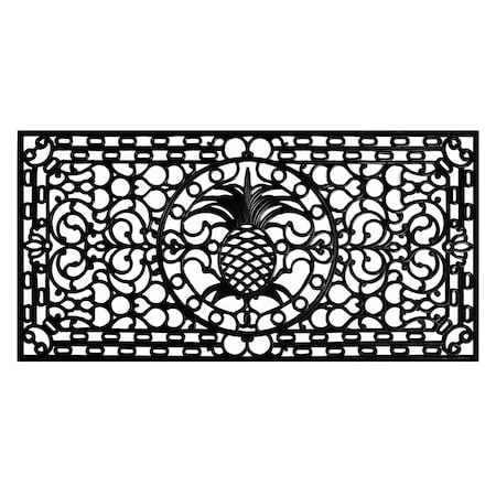 Configuracion 3 x 6 ft. Pineapple Heritage Rubber Rectangular Doormat, Black CO2210604